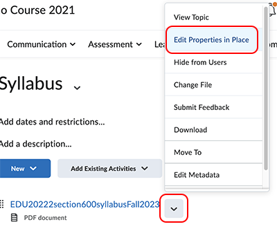 Edit properties in place