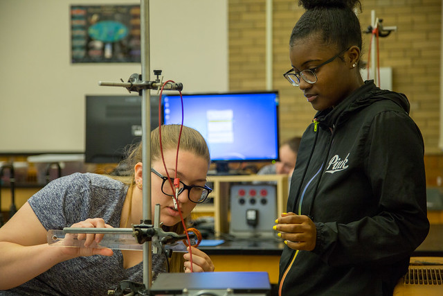 students in physics lab