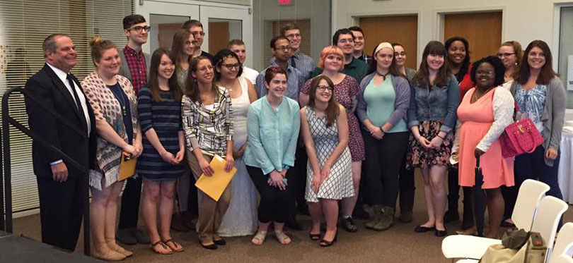 EIU English scholarship and award winners, 2016, with President David Glassman