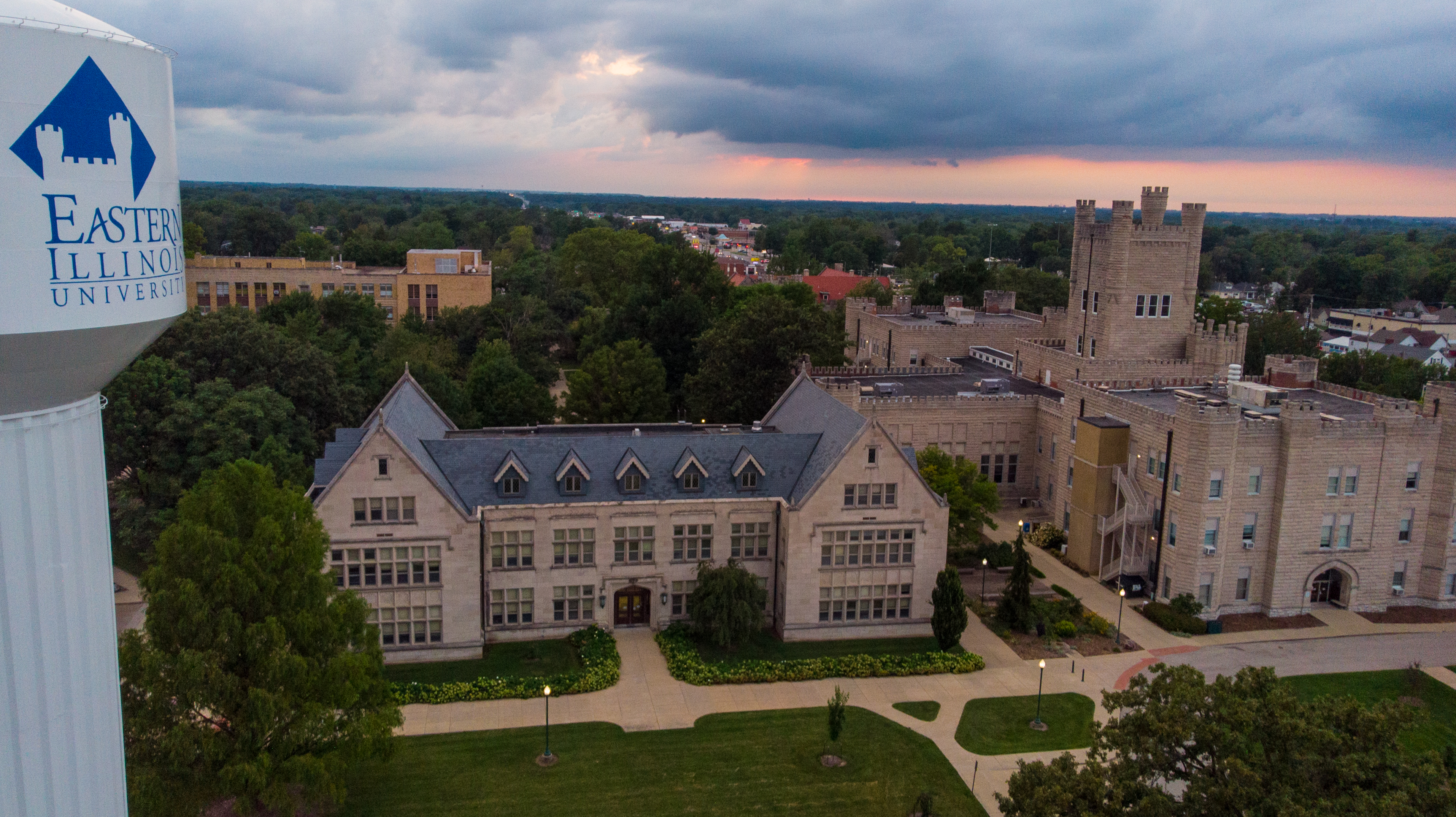 aerial view of Old Main & Blair