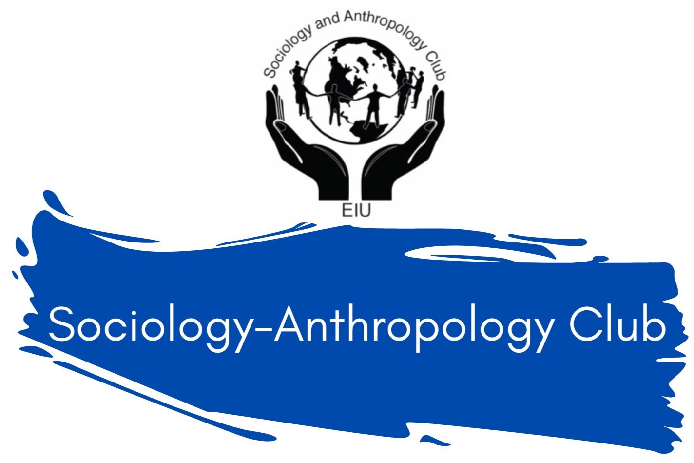 Logo of the Sociology-Anthropology Club, depicting hands cradling the earth with a ring of people holding hands around it.