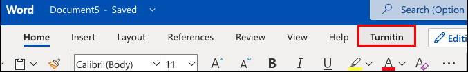 Turnitin tab in Word